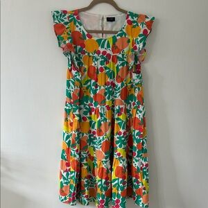 J. Crew Dress Size 12 Novelty Fruit Print Linen Tiered Ruffled Midi Beach Resort